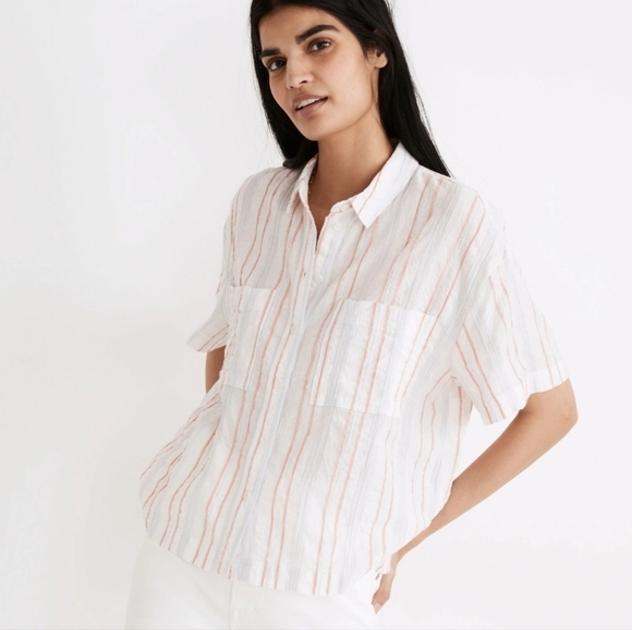 Madewell Tops - Madewell Beachside Shirt Seersucker Delmar Stripe Pocket Button Up Women's XS